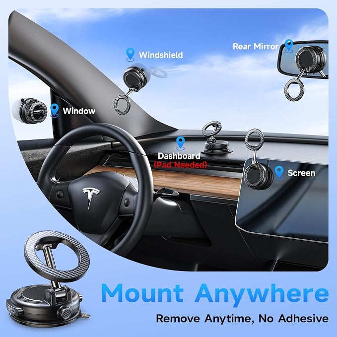NeverFall Car Phone Mount for MagSafe, 89lbs Vacuum Suction, Strong Magnetic Dashboard & Windshield Mount, 360° Adjustable Phone Holder for iPhone & All Phones, Dark Gray - Image 8