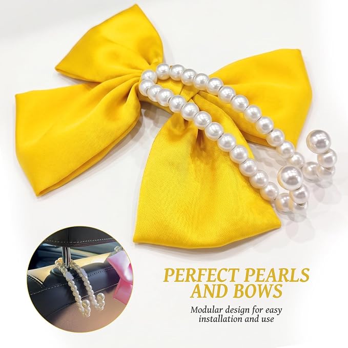 2 PCS Bow Pearl Car Seat Headrest Hook – Cute Purse Hook for Car, Girly Interior Decoration Accessories Hook Hanger, Seatback Holder for Purses & Bags, Elegant Car Organizer (Sunshine Yellow) - Image 9