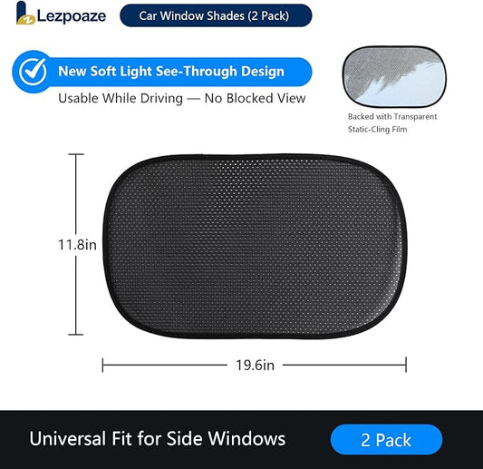 2 Pcs Side Window Sun Shade, Transparent Mesh Car Window Shades, Electrostatic Adsorption Reusable Foldable Car Side Window Shades, UV Glare Blocking Car Sunshade Universal for SUV, Sedan, MPV, RV - Image 2
