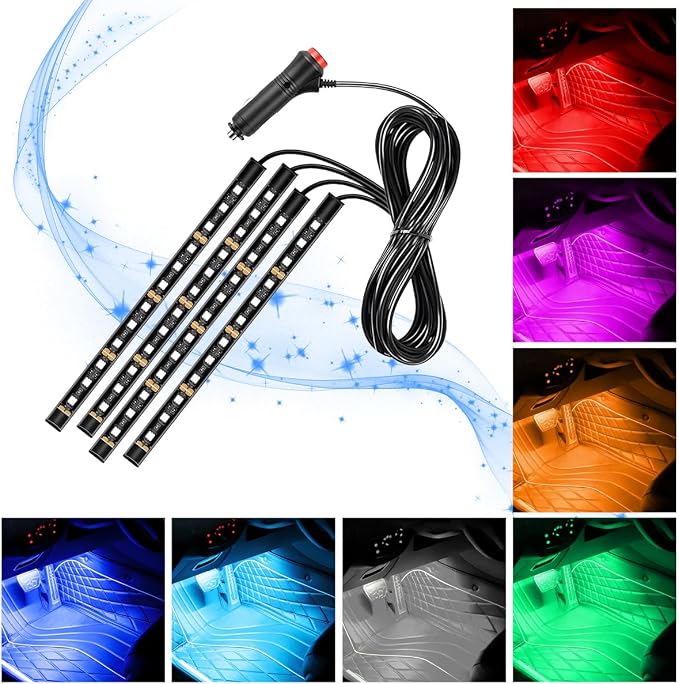 Car LED Strip Light, 12V 48 LED Vehicle Under Dash Neon Ambient Night Decor Lamp with Cigarette Lighter Plug, Automotive Interior Lighting Accessories, Universal for SUV Truck Sedan (Red) - Image 6