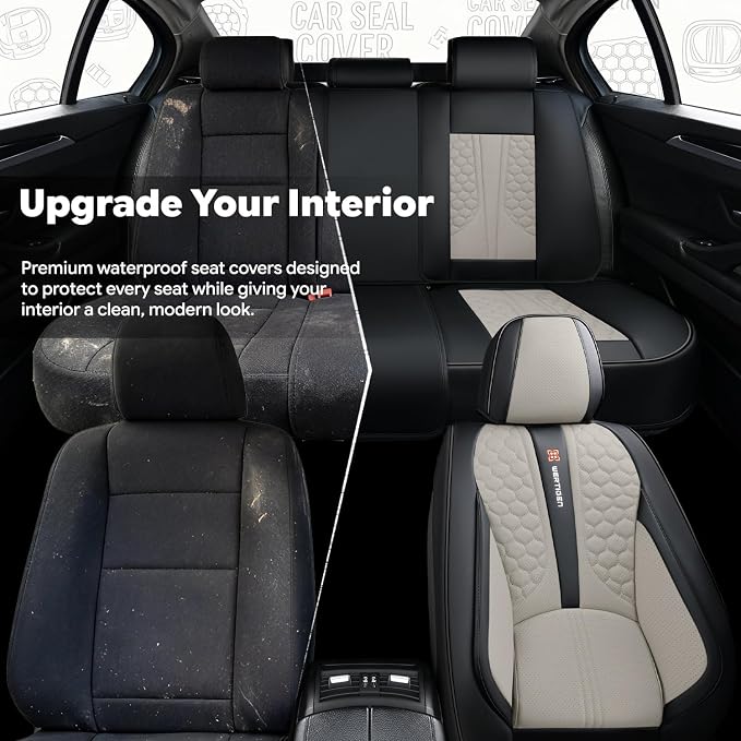 Black and Grey PU Leather Car Seat Covers | Luxury Waterproof Car Seat Covers with Lumbar Support, Non-Slip Base, Airbag Compatibility, Easy Installation and Cleaning - Image 9