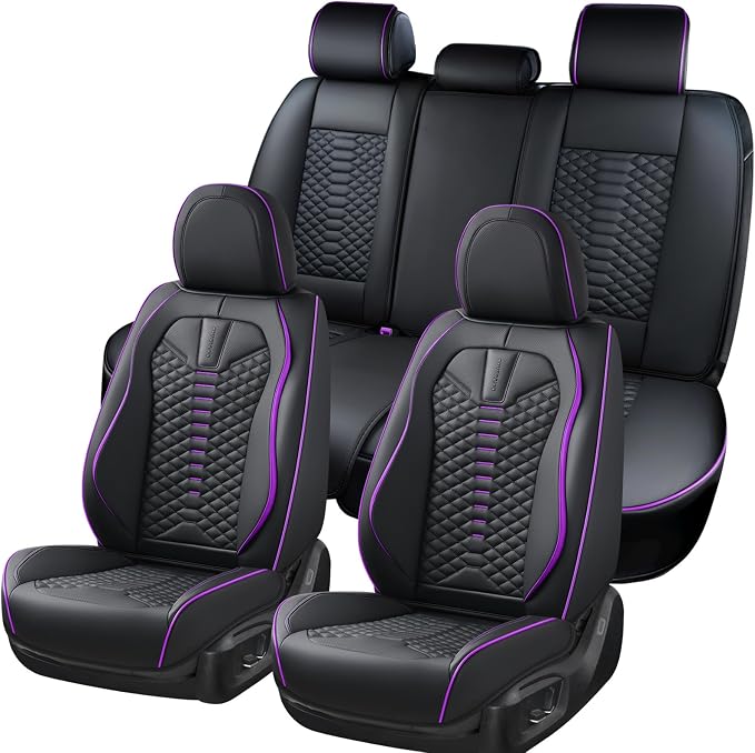 Coverado Car Seat Covers Front Seats, Nappa Leather Black&Purple Car Seat Cover, Automotive Seat Covers, Waterproof Driver Seat Protector, 2 Pack Front Seat Cover Car Seat Cushion Fit for Most Cars - Image 8