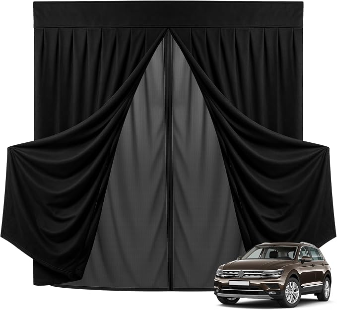 Magnetic Vans Bug Screen Nets, Universal Double Layer SUV Minivan Tailgate Back Door Mosquito Net with Suede Outer, with Magnetic Closure for SUV Back Door Bug Mesh with Zipper-63 inch(H) X 60 inch(W) - Image 9