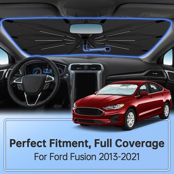 Windshield Sun Shade Umbrella for Ford Fusion 2013-2021 Front Window | 360 Rotation Foldable Car Sunshade, Highly Reflective Windshield Sun Shield Visor for UV Protection, Keep Car Cool - Image 9