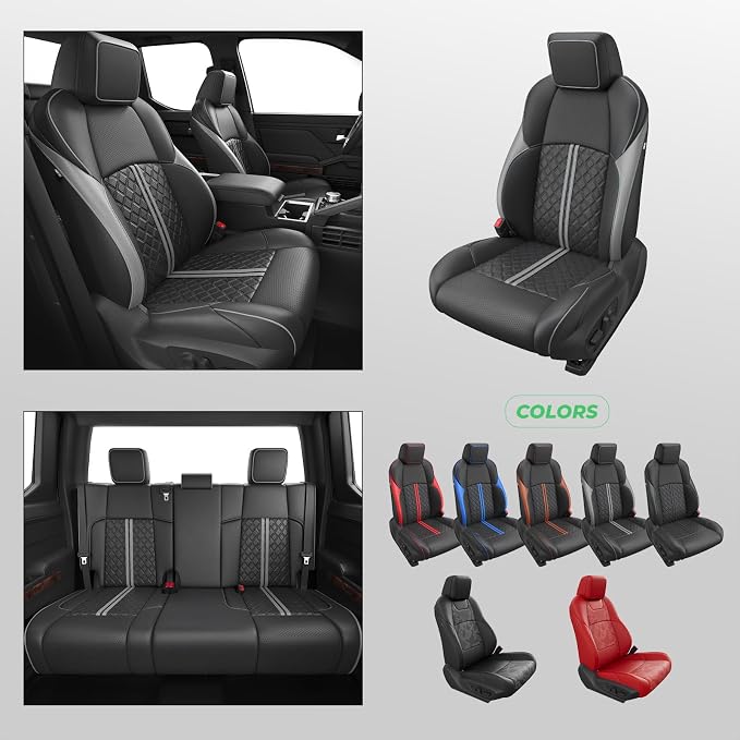 RIDEPOSH Custom Leather Seat Covers for Toyota Tacoma Double Cab 2024-2026 | full set, BKgray, OEM fit, premium waterproof leather, anti-slip, extra pockets, long-term durability, airbag compatible - Image 8