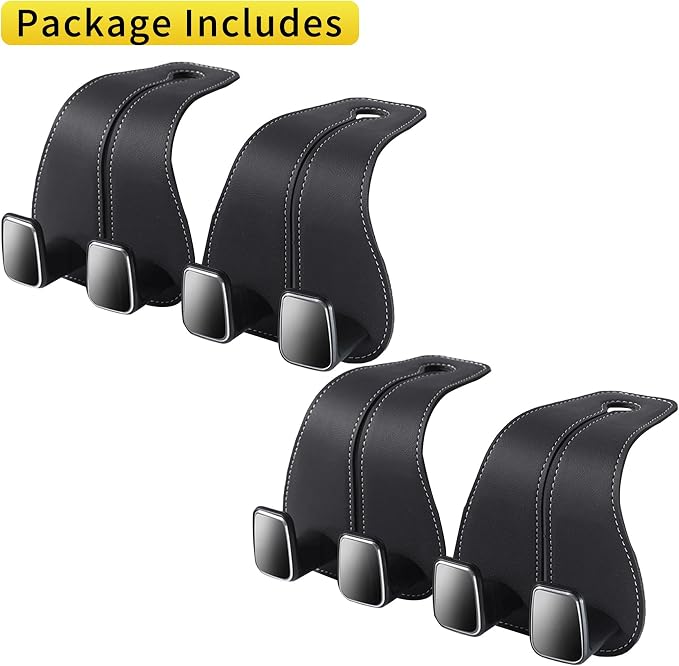 WEIHAO Wide Purse Hook for Car, Twin Hook Leather Car Headrest Hangers, Car Seat Back Storage Hook, Headrest Hooks Purse Bag Holder for Car Universal Fit Sedan Trucks SUVs Most Vehicles (Black-4PCS) - Image 7