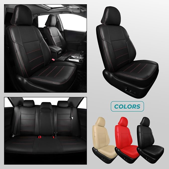 Custom Seat Covers for Toyota Camry 2012-2017, BlackRed | Only Fit for Camry SE/XSE/SE Sport 2012-2017, Not for Hybrid, Full Coverage, Faux Leather, Scratch-resistant, Easy-clean - Image 8