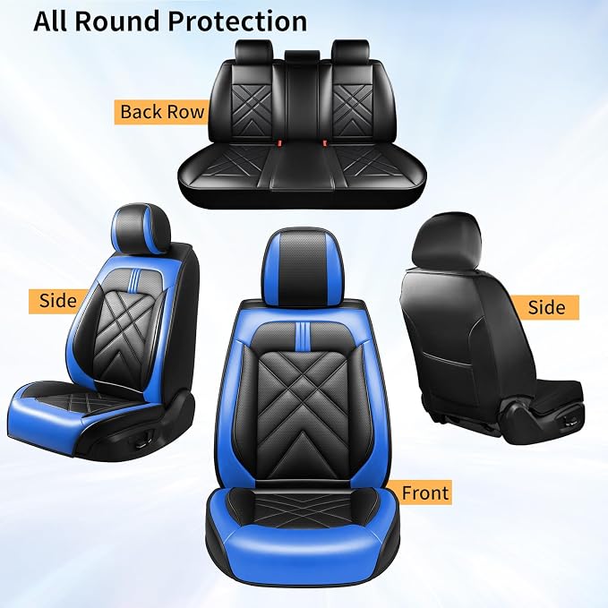 K4 Car Seat Covers Custom Fit for KIA K4 2025 2026, Premium Full Coverage Leather Automotive Seat Protectors, All Seasons Waterproof Breathable, Airbag Compatible, Full Set Seats, Black-Blue - Image 8