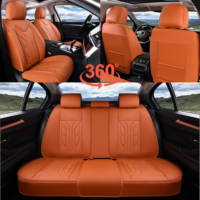 Coverado Seat Covers, Car Seat Covers Front Seats, Leather Seat Covers for Cars, Automotive Seat Covers Car Seat Protector Car Seat Cushion Universal Fit for Most Sedans SUV Pick-up Truck(Orange) - Image 8