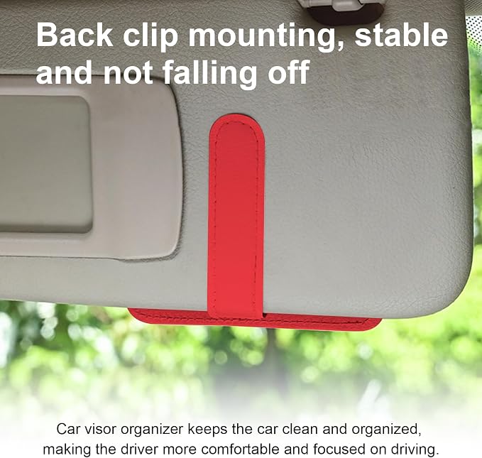 Augeny Car Sun Visor Organizer, Small Auto Visor Organizer and Storage, Registration and Document Holder, Vehicle Accessories for Sunglasses, Document, Card, Pen, Driver License (Red) - Image 6