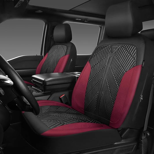 CAR PASS Waterproof Black Red Car seat Covers Front Seat Covers Neoprene Wetsuit,All-Weather Non-Slip Durable,Universal Fit for SUV Sedan Truck Automotive,Armrest Airbag Compatible,Emboss Black Red - Image 2