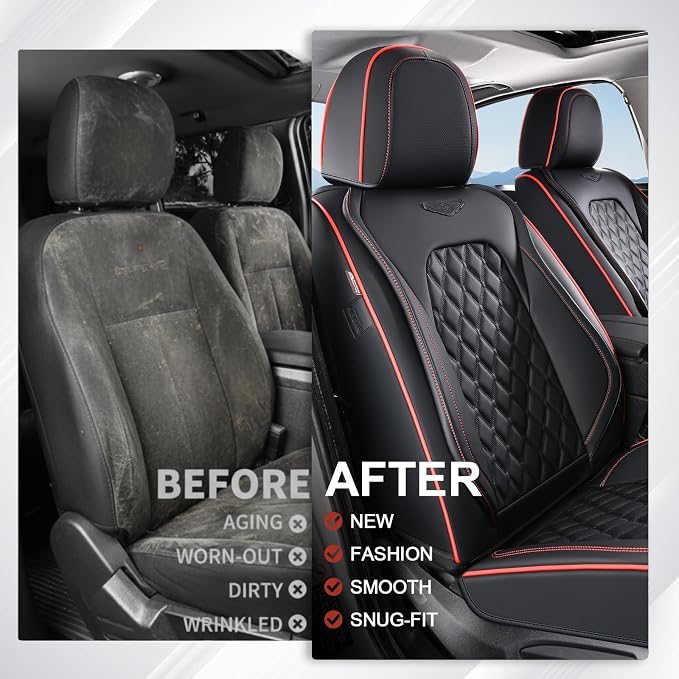 Coverado Front Seat Covers, Wear-Resistant Stain-Proof Cushions, Universal Fit for Most Vehicles, Waterproof Car Seat Protectors, Automotive Seat Covers-Red & Black Line Design - Image 7