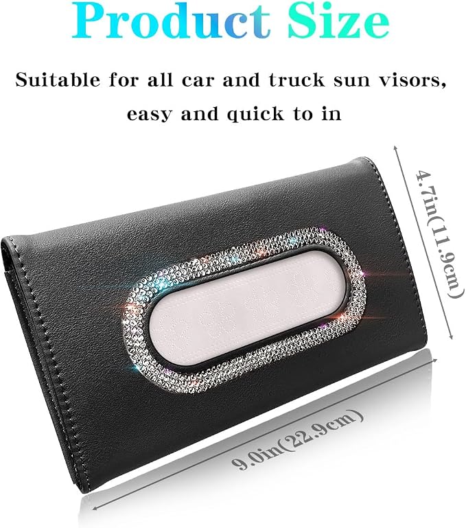 Bling Car Visor Tissue Holder, Diamond Mask Holder, PU Leather Tissue Box Holder, Wipes Case, Sun Visor Napkin Holder (Black) - Image 6