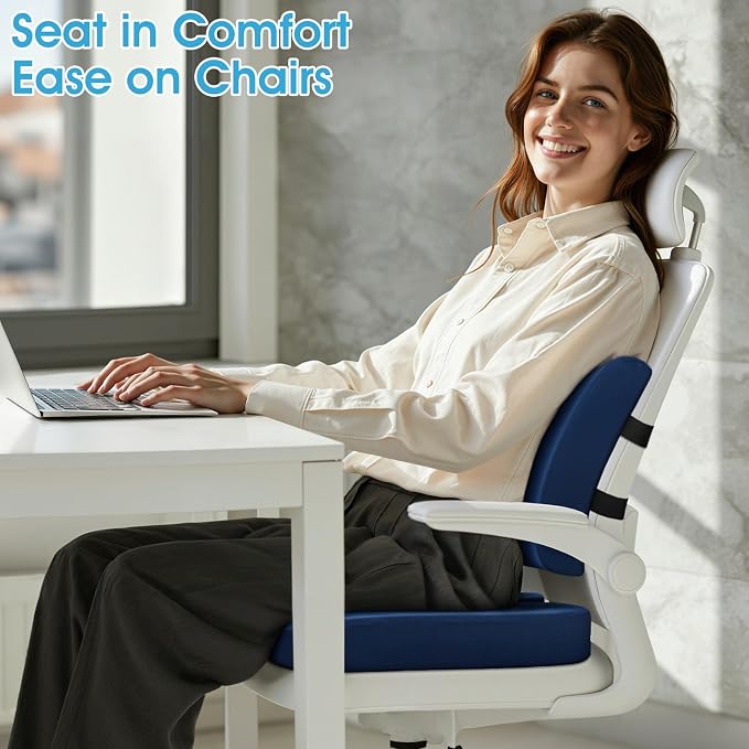 CushZone X-Large Seat Cushion and Lumbar Support Pillow for Office, Blue | Thick Memory Foam for Sciatica Pain Relief & Posture Correction, Non-Slip Chair Cushions for Car, Wheelchair and Travel - Image 8