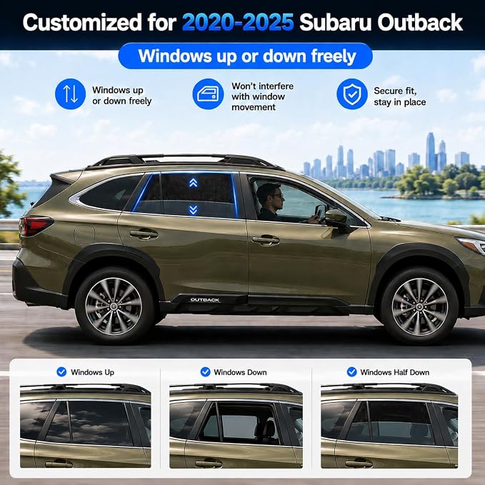 Car Window Shades for 2021-2025 Subaru Outback Rear Window Mesh Sun Shade | Rear Side Window Sunshade, Breathable Privacy Window Covers, UV Protection & Heat Insulation, for Baby Camping Napping, 2PCS - Image 9