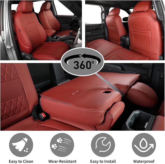EKR Tacoma Car Seat Covers Custom Fit for Toyota Tacoma (Petrol) 2024 2025 2026 DoubleCab/CrewCab SR/SR5/TRD Sport/TRD Off-Road/Limited -Truck Seat Covers Full Set,Faux Leather(Burgundy) - Image 5