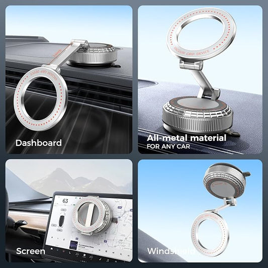 Metal Magnetic Car Phone Holder for Magsafe Phone, Silver | 360° Adjustable Car Phone Mount, Suction Cup Phone Holders for Your Car for iPhone 17-12 Pro Max Air Plus & Android - Image 2