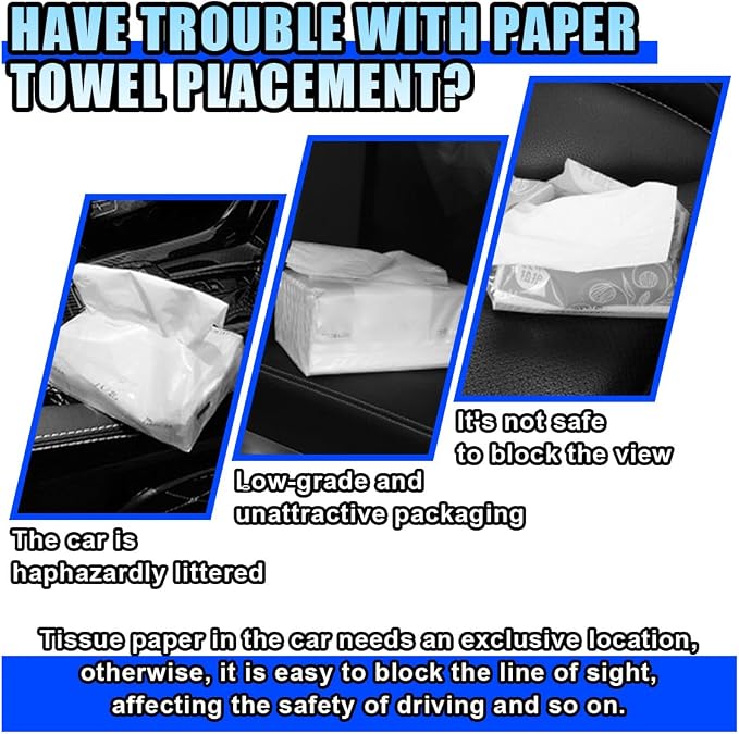 Bling Car Sun Visor Tissue Box Holder, PU Leather Auto Paper Towel Cover, Glitter Crystal Rhinestone Napkin Holder, Car Decoration Accessories for Women (Black/White) - Image 6