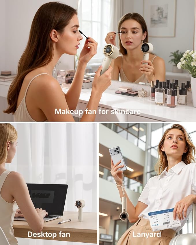 SWEETFULL Portable Handheld Fan, Mini Rechargeable Personal Hand Fan | Strong Airflow, Pocket-Sized, Up to 12H, 5 Speeds, Quiet Cooling Travel Essentials, Cute Gifts for Women, Girls, Lash, Makeup - Image 5
