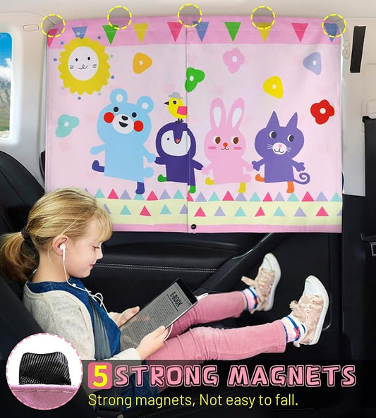 Car Window Shade for Baby, 2pcs Magnetic Auto Sun Shades for Side Windows Double Layer Full & Half Shade Options, Cute Patterns Car Window Curtains for Sun Glare Block - Image 2