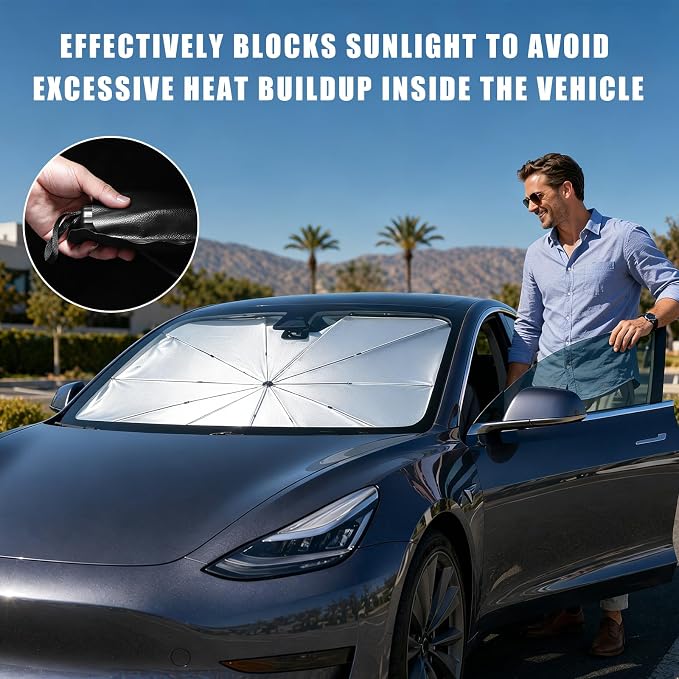 Car Sun Shade for Windshield, 51.2"x28.3" Foldable Auto Sun Visor Protective Umbrella UV Rays Protection, Universal Windshield Sunshade Umbrella Keep Cool for Car SUV MPV (Tapered Edge) - Image 6