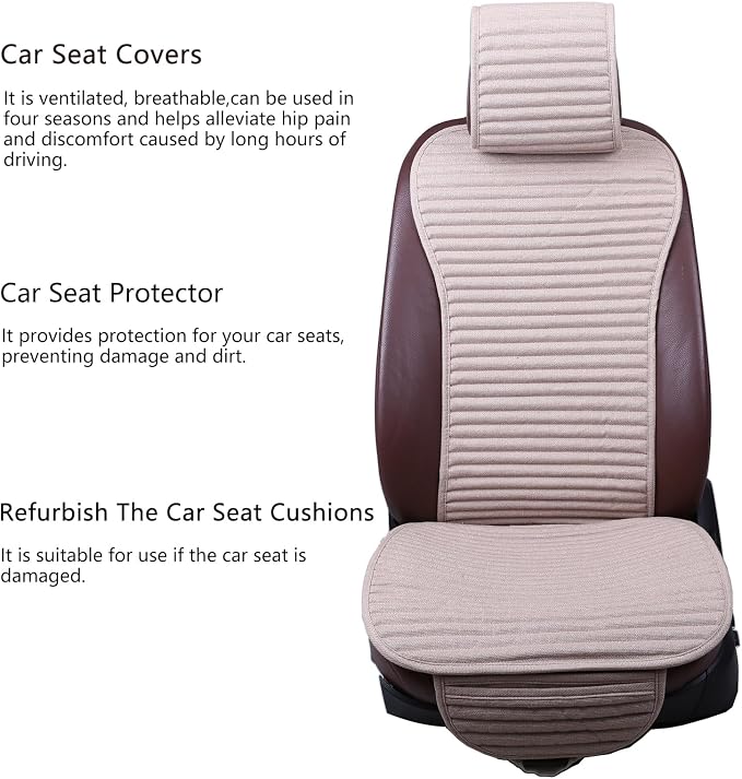 Line Car Seat Cover,Universal Front Seat Coves Buckwheat Hull Cloth Fabric | Cooling Seat Covers For Most Cars, SUVs, Vans Trucks Breathable Comfortable Ventilated Beige - Image 7