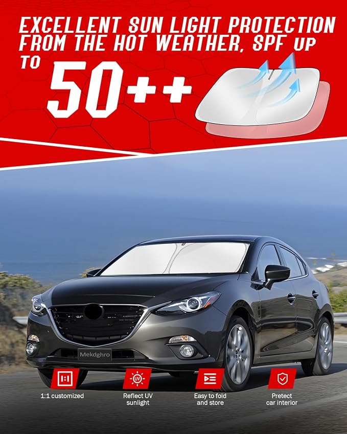 Custom Fit Windshield Sun Shade for Mazda 6 2014-2021 | Foldable, Easy to Install & Store, Full Coverage, 210T Reflective Fabric, Blocks 99% of UV Rays - Image 7