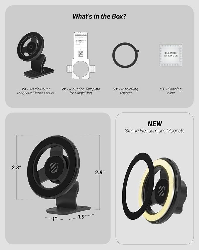 Scosche MagSafe Car Mount, Magnetic Phone Holders for Your Car Dashboard, Strong Magnetic Hold, 360° Rotatable Car Phone Holder Mount for iPhone 17 16 15 14 13 12 Includes Magnetic Ring, 2-Pack - Image 7