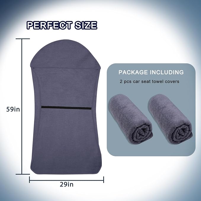 Car Seat Towel Cover, 2pcs Universal Front Seat Protector for Cars, SUVs and Trucks, Sweat Towel Car Seat Cover for Gym, Yoga, Swimming, Pets and Family Travel, Purple Gray - Image 9