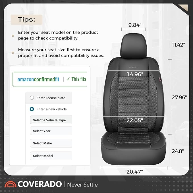 Coverado Car Seat Covers Front Seats Luxury Leather Automotive Mesh 2 Pack Airbag-Compatible Universal Fit Seat Protector Seat Cushion for SUV Sedan Truck Black - Image 6