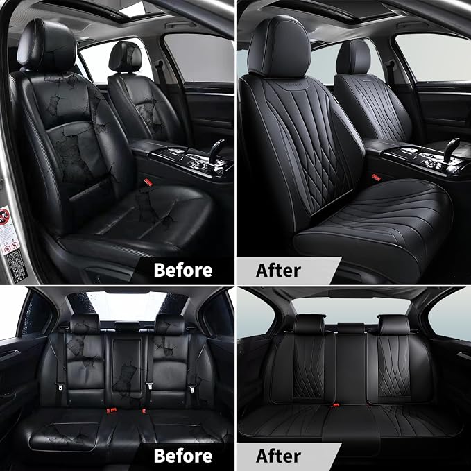 FLORICH Car Seat Covers Front Seats, Luxury Fashion Solid Black Seat Covers, Waterproof Nappa Leather Car Seat Protector, Airbag Compatible, Full Covered Car Seat Cover Universal Fit for Most Cars - Image 6