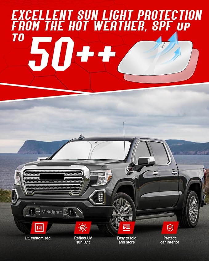 Windshield Sun Shade for Sierra GMC 1500 2500 3500 2019-2026 | Custom Fit, Foldable, Easy to Install & Store, Full Coverage, 210T Reflective Fabric, Blocks 99% of UV Rays - Image 7