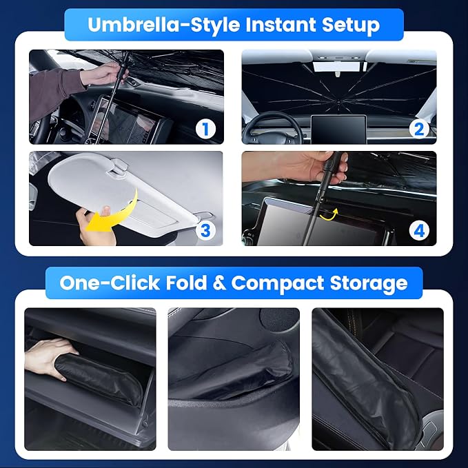 Windshield Sun Shade Umbrella for Toyota 4Runner 2010-2026 | Upgraded 360° Bendable Handle, Dashboard Protection, 10-Rib Frame, Ice Crystal Coating, UV & Heat Block, 4Runner Accessories - Image 7