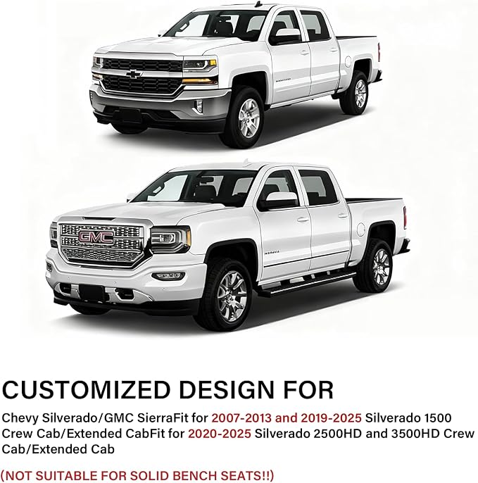 Coverado Silverado Rear Seat Covers, Faux Leather Car Seat Covers Fit for Chevy Silverado GMC Sierra 2007-2013 & 2019-2026 1500, 2020-2026 2500HD 3500HD Crew Double Extended Cab(Redline) - Image 7