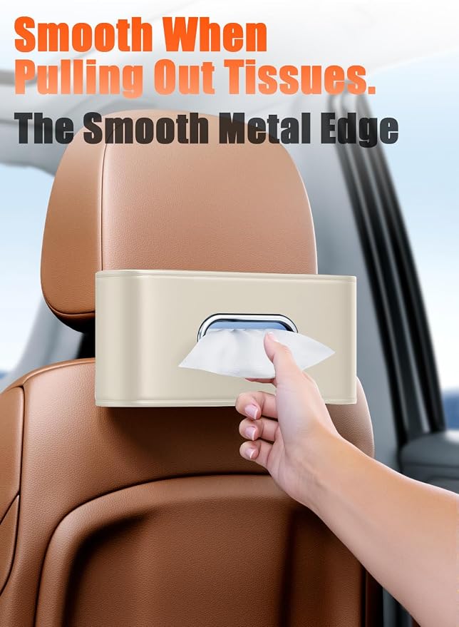 Car Tissue Holder, Car Kleenex Holder Backseat Fits 100-160 Count | Premium PU Leather,Keep Tidy,Universal,Large tissue box,Backseat Car Napkin Holder,Tissues Dispenser for Car,Beige - Image 8