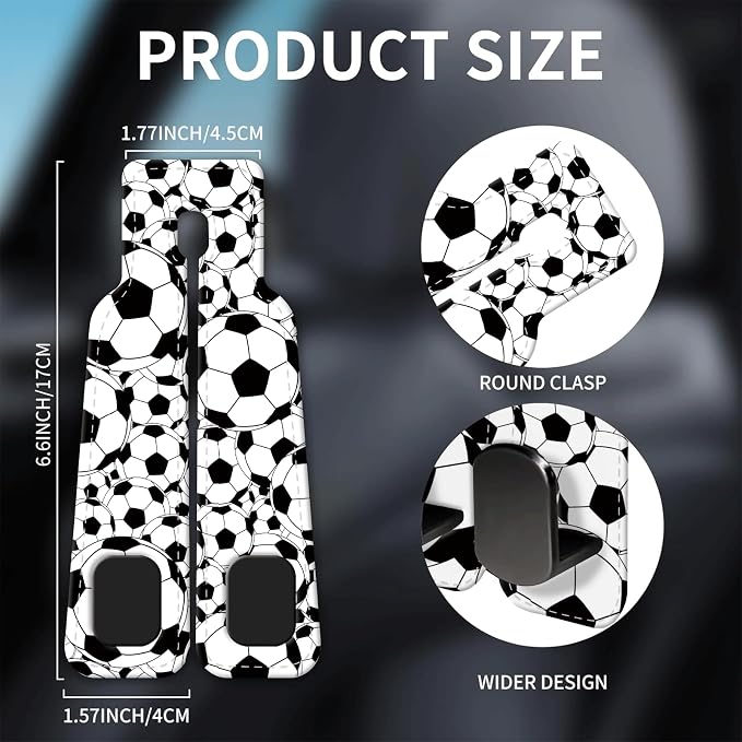 Car Seat Headrest Hook, Universal Leather Cute Hanger Holder Hook, Storage Organizer Interior Accessories for Purse Bags Handbag Black White Soccer - Image 5
