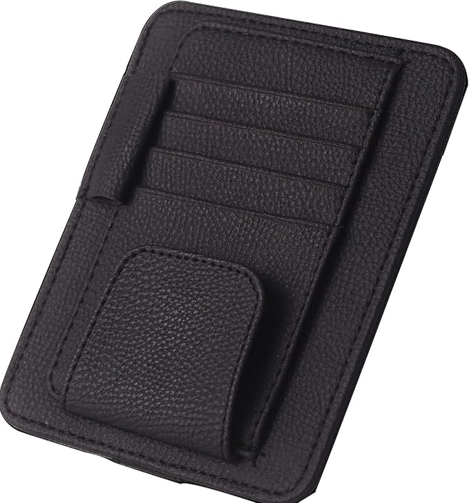 Small Leather Sun Visor Organizer for Car and Truck - Sunglass Holder, Card Sleeve Pocket, Document Holder for Registration, Driving License, Insurance, Pen, Chapstick - Image 9