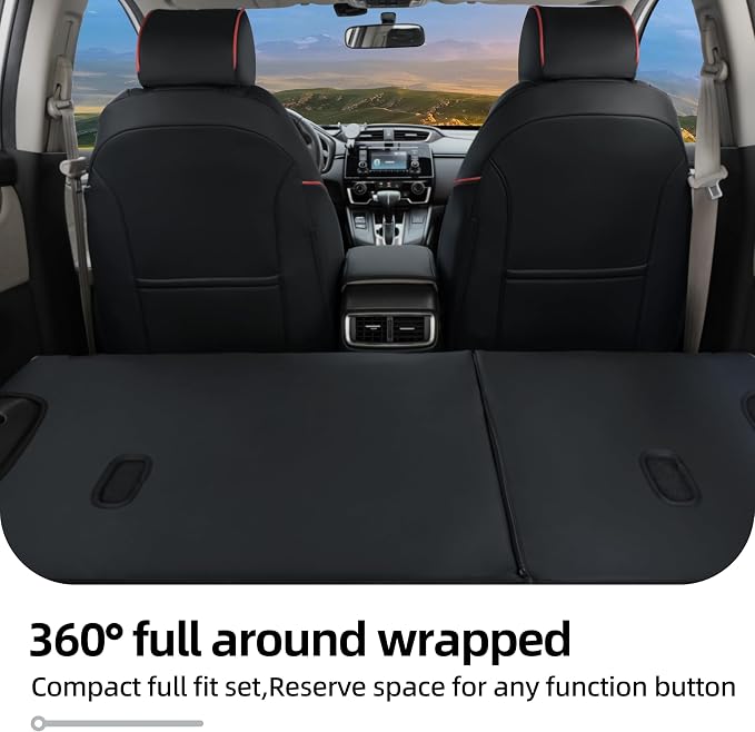 Lolcar CRV Seat Covers Custom Fit for Honda CRV 2017 2018 2019 2020 2021 2022,Leather Car Seat Cover Full Set for Trucks SUV,Waterproof Car Seat Cushion,Faux Leather (Black with red Trim) - Image 6