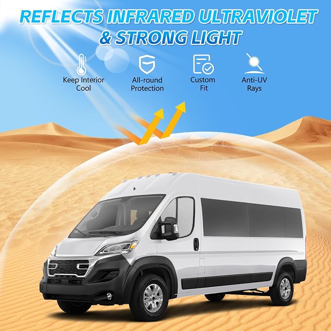 2 Pcs Magnetic Side Window Sun Shade for Ram ProMaster 14-26 | Fits ProMaster 1500 2500 3500, Easy Magnetic Install, Blackout Privacy Cover for Van Life Camper, Insulated, Foldable - Image 7