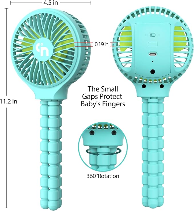 Portable Stroller Fan, USB or Rechargeable Battery Operated with 3 Speeds and 360°Rotate, Cooling Clip On for Baby Crib Travel Car Seat Blue - Image 8