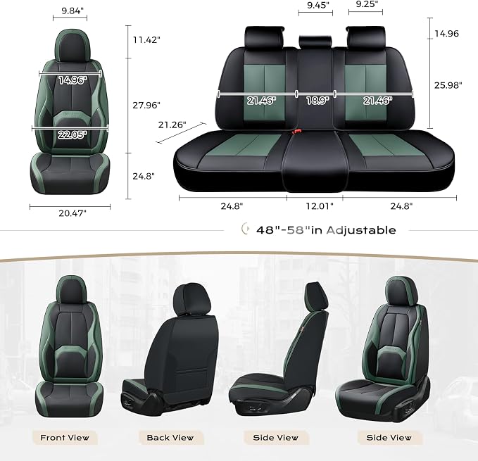 Coverado Automotive Seat Covers Front Seats, Leather Seat Covers 2 Pack, Black Green Car Seat Cover, Waterproof Car Seat Protector with Lumbar Support, Front Seat Covers Universal Fit for Most Cars - Image 6