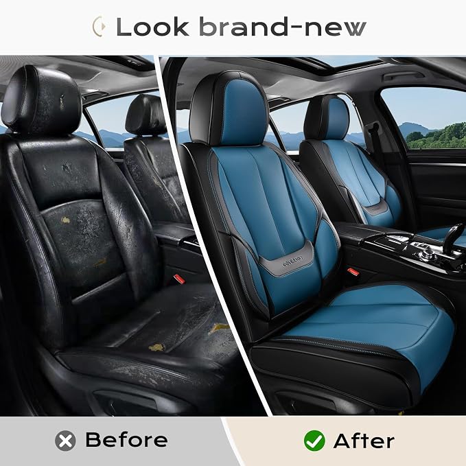 Coverado Seat Covers, Car Seat Covers Front Seats, Car Seat Cover, Car Seat Protector Waterproof, Car Seat Cushion Leather, Seat Covers Carseat Cover Universal Fit for Most Cars Black-Blue - Image 9