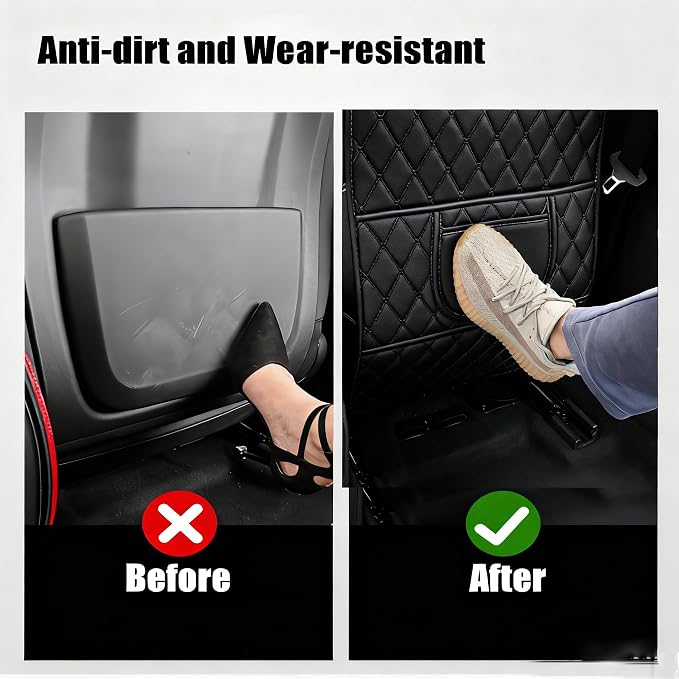 Leatherette Car Seat Protector - 2 Pack Large Car Kick Mats with Storage Organizer Seat Back Cover Against Dirty Shoes & Scratches, Universal Fit for Most Vehicles (Black) - Image 6