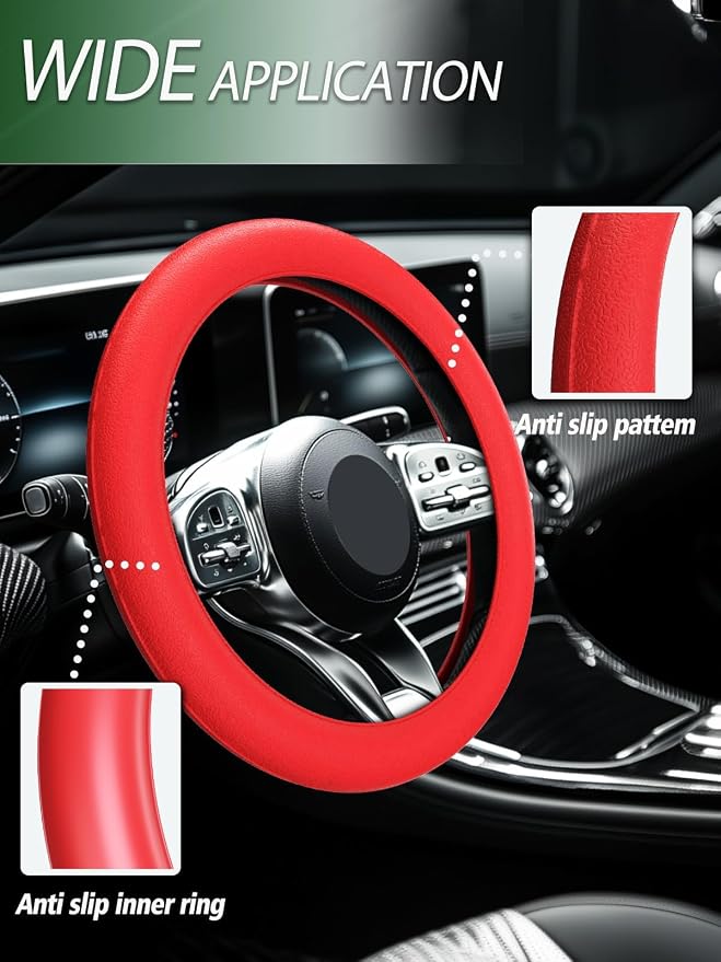 LRITER Car Steering Wheel Cover, Non-Slip Silicone Material, Red2PCS | Multiple Color Choices, Universal Auto Parts Steering Wheel Cover, Suitable for Most Cars - Image 6