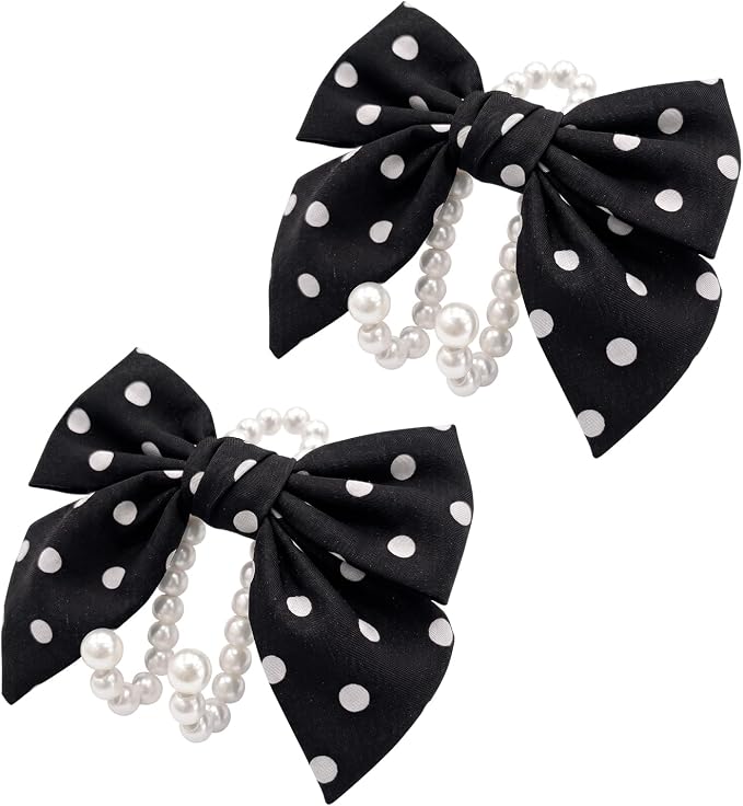 2 PCS Bow Pearl Car Seat Headrest Hook – Cute Purse Hook for Car, Girly Interior Decoration Accessories Hook Hanger, Seatback Holder for Purses & Bags, Elegant Car Organizer (Black Polka Dot) - Image 9