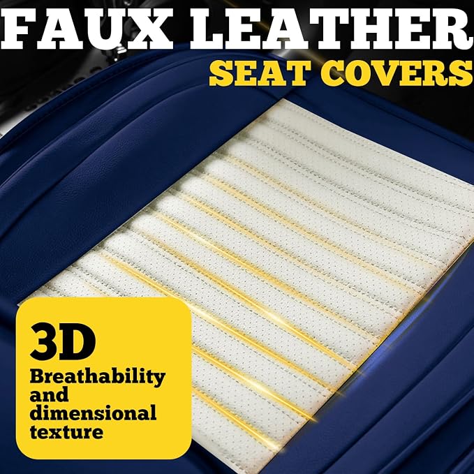 Car Seat Covers Full Set, Faux Nappa Leather, for Sedans and SUVs | Full Set, Waterproof, Airbag Compatible - Image 7
