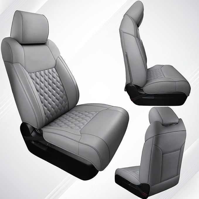 Huidasource Front Car Seat Covers Fit for Toyota Tacoma 2005-2015 All Cab Base Prerunner SR5 Limited TRD Sport Front Row, Full-Cover Waterproof Leather Truck Seat Cushion Covers, Gray - Image 9