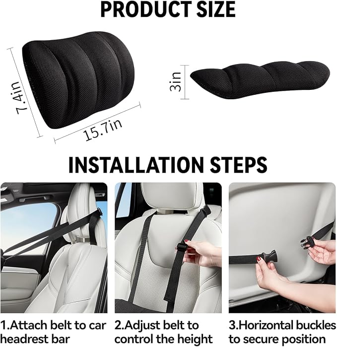 Lumbar Support Pillow for Car,Back Support for Car Seat Cushion,Adjustable Straps Securely Fixed Car Lumbar Support Pillow for Office Chair (Beige) - Image 6