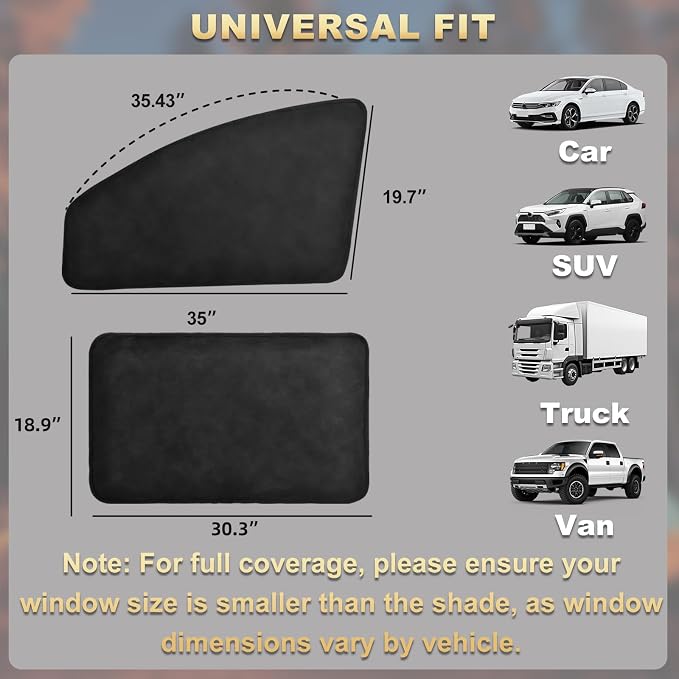 Magnetic Suede Car Window Shades, 4PCS Side Window Covers | Blocks UV Rays and Heat, Full Blackout Privacy Protection, Ideal for Baby Sleep and Car Camping, Universal Fit - Image 7