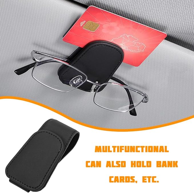 Sunglasses Holder for Car Visor, Microfiber Leather Magnetic Sun Visor Eyeglasses Hanger & Ticket Card Clip, Multi-Function Automotive Interior Glasses Mount, Universal Fit (Black) - Image 6